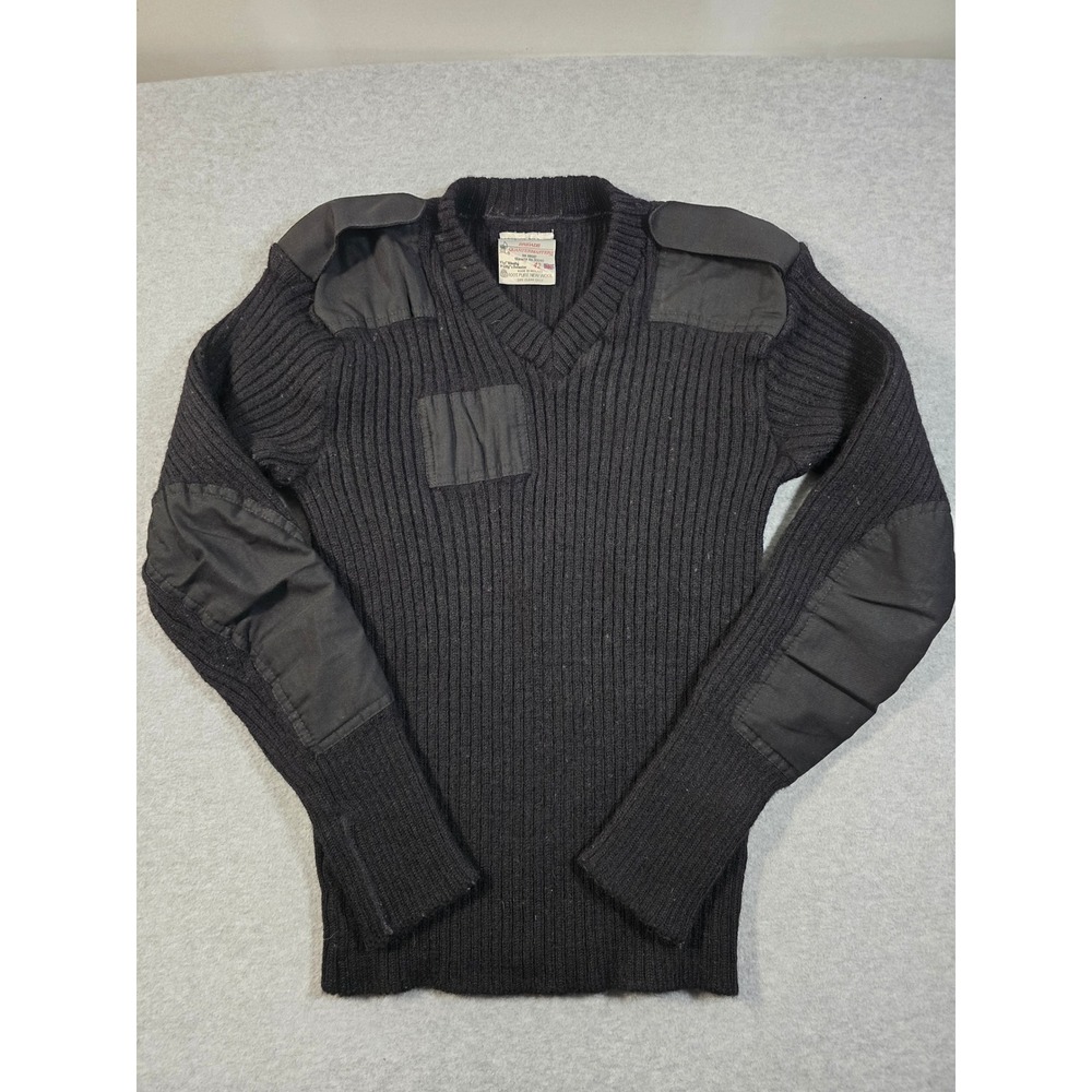 Brigade Quartermasters The Woolly Pully Sweater‎ Black Wool Military V-Neck 42